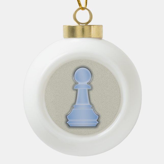 Chess Shiny Blue Glass Chess Pawn Ceramic Ball Christmas Ornament (Front)