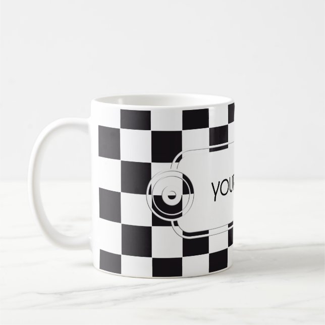 Chess Square Pattern - black + your background Coffee Mug (Left)