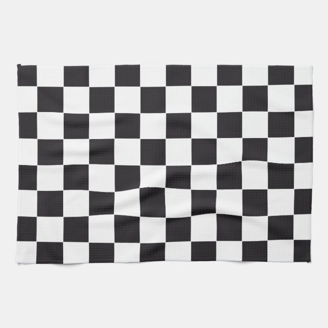 Chess Square Pattern - black + your background Tea Towel (Horizontal)