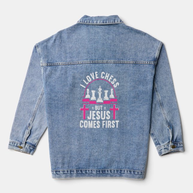Chess Stuff Chess Club Chess Merch Christian Jesus Denim Jacket (Back)
