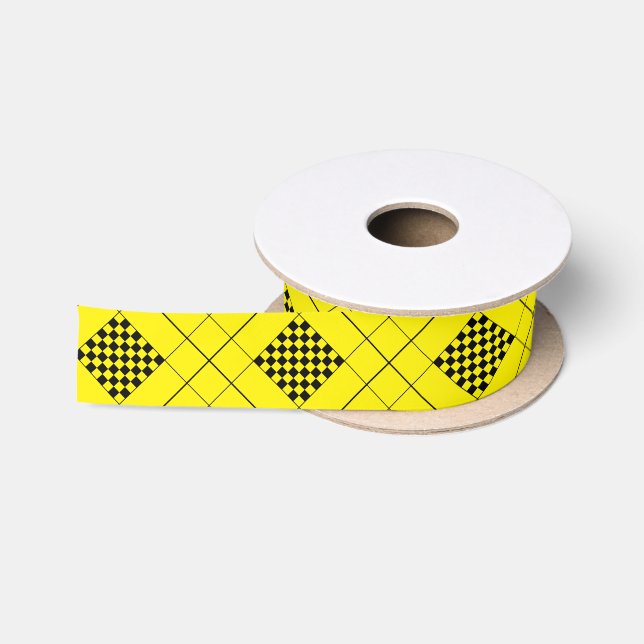 chess table on yellow background satin ribbon (Spool)