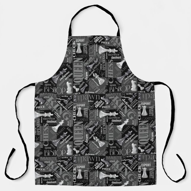 Chess Terms and Pieces Black and White ID784 Apron (Front)