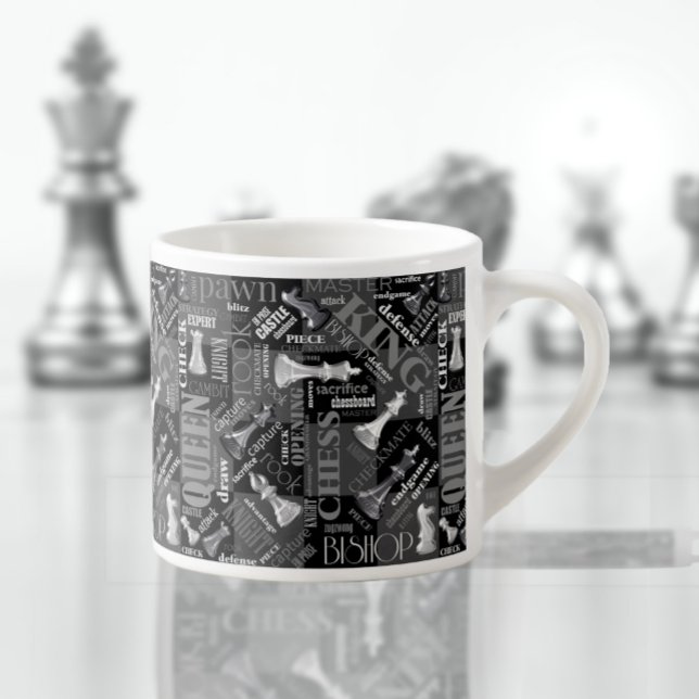 Chess Terms and Pieces Black and White ID784 Espresso Cup (Creator Uploaded)