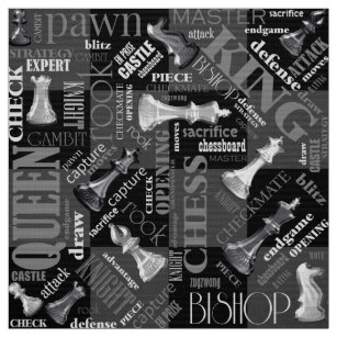 Chess Terms and Pieces Black and White ID784 Fabric