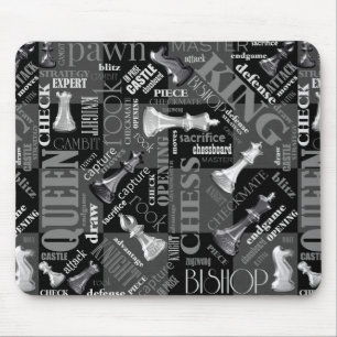 Chess Terms and Pieces Black and White ID784 Mouse Mat
