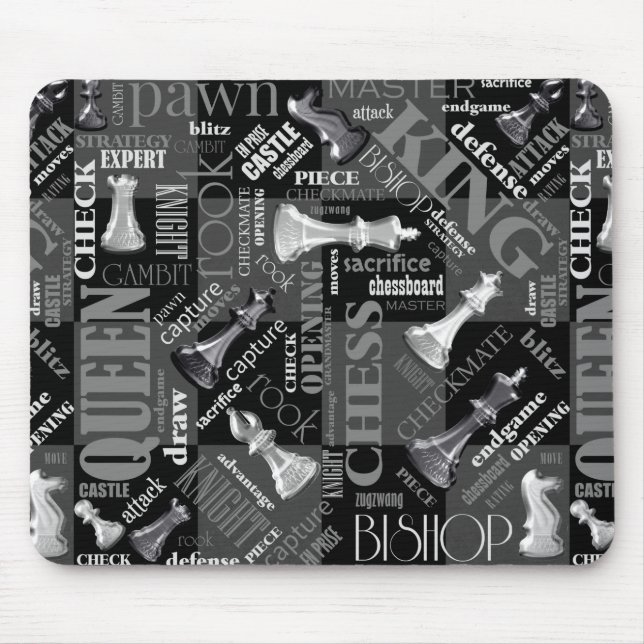 Chess Terms and Pieces Black and White ID784 Mouse Mat (Front)