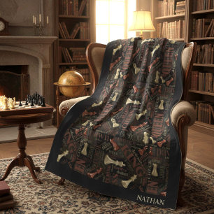 Chess Terms and Pieces Copper and Gold ID784 Fleece Blanket