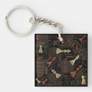Chess Terms and Pieces Copper and Gold ID784 Key Ring