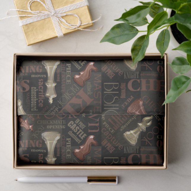 Chess Terms and Pieces Copper and Gold ID784 Tissue Paper (Gift)
