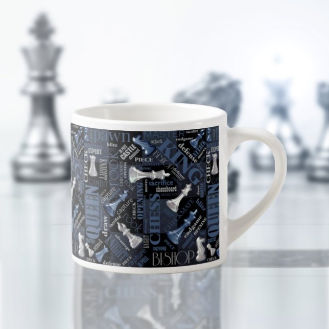 Chess Terms and Pieces Silver and Blue ID784 Espresso Cup (Creator Uploaded)