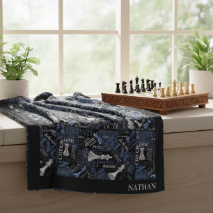 Chess Terms and Pieces Silver and Blue ID784 Fleece Blanket