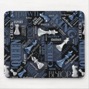 Chess Terms and Pieces Silver and Blue ID784 Mouse Mat