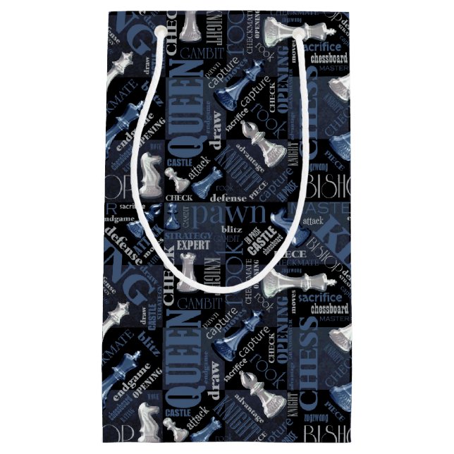 Chess Terms and Pieces Silver and Blue ID784 Small Gift Bag (Front)