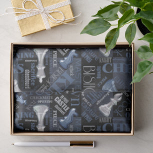 Chess Terms and Pieces Silver and Blue ID784 Tissue Paper