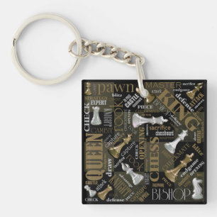 Chess Terms and Pieces Silver and Gold ID784 Key Ring