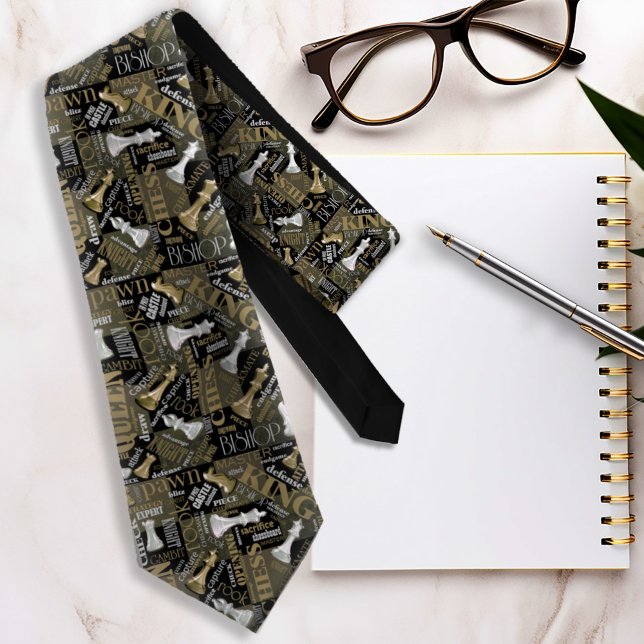 Chess Terms and Pieces Silver and Gold ID784 Tie (Creator Uploaded)