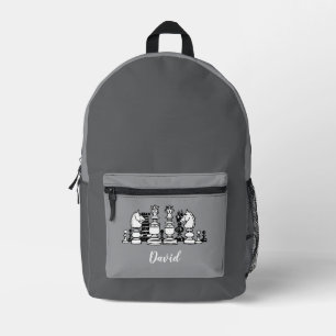 Chess Themed Personalised Grey Backpack Men