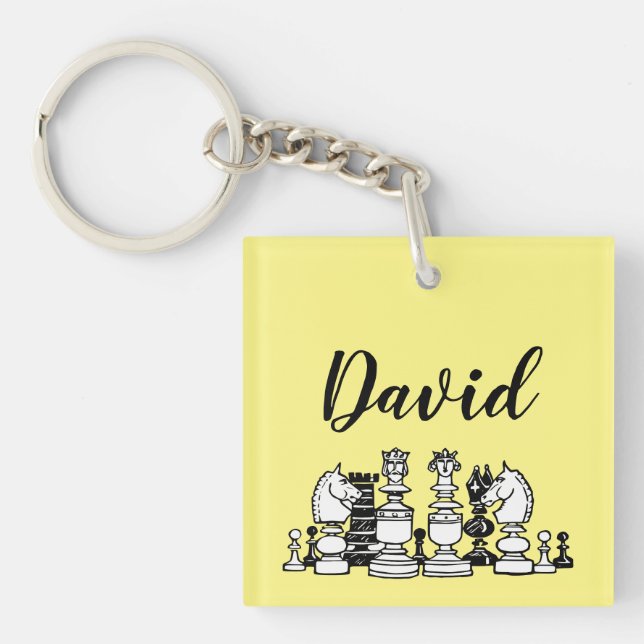 Chess Themed Personalised Square Keychain (Front)