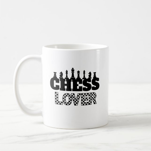 Chess Word Black Pieces Lover Board Pattern Design Coffee Mug (Left)