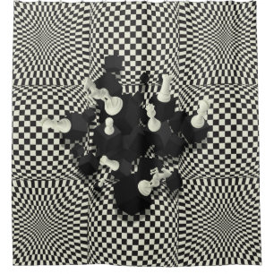 Chessboard and 3D Chess Pieces composition Shower Curtain