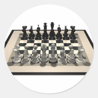 Chessboard and Chess Pieces: Classic Round Sticker