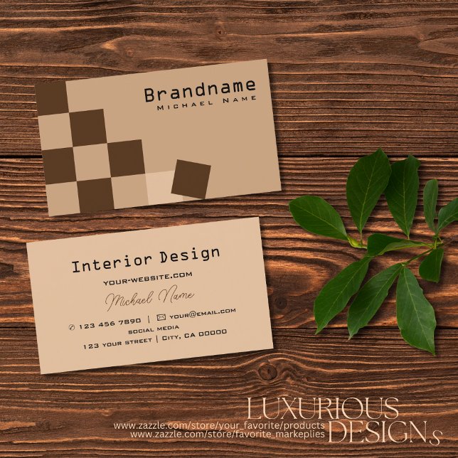 Chessboard Beige and Brown Modern Pattern Stylish Business Card (Creator Uploaded)