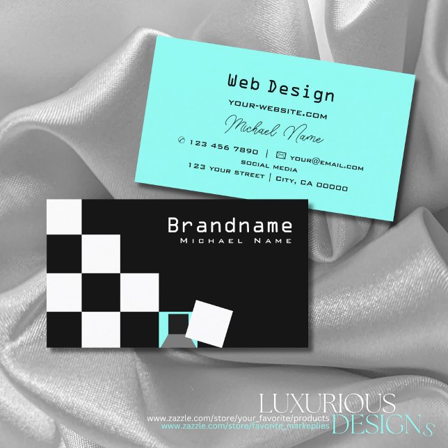 Chessboard Black White Modern Teal Professional Business Card (Creator Uploaded)