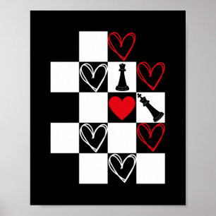 Chessboard Heart Valentines Day B&W Poster