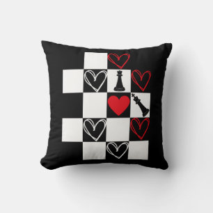 Chessboard Heart Valentines Day B&W Throw Pillow