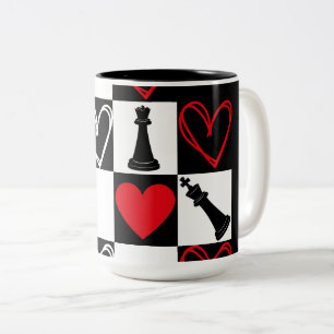 Chessboard Heart Valentines Day B&W Two-Tone Coffee Mug