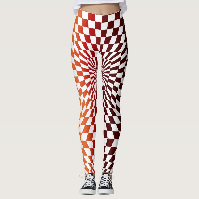 Chessboard Optical Illusion Geometric Artsy Style Leggings (Front)