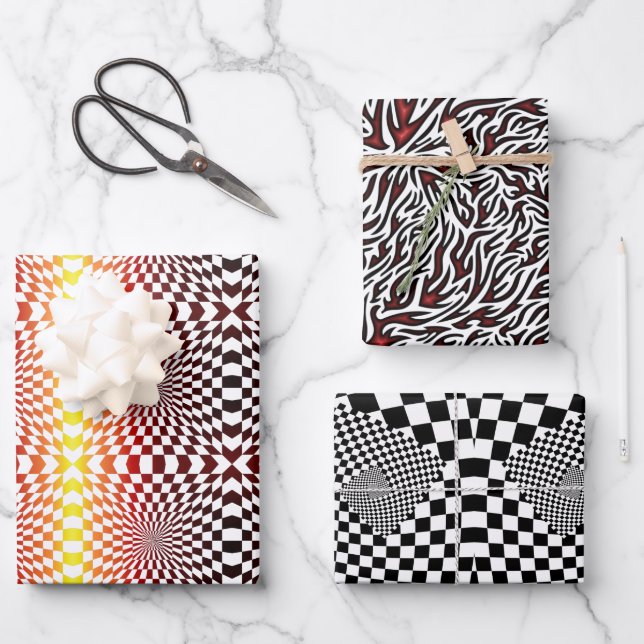 Chessboard Optical Illusion Geometric Style Wrapping Paper Sheet (Front)