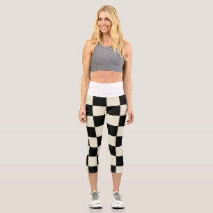 Chessboard White Waist lecapcnt Capri Leggings