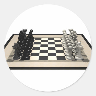 Chessboard with Chess Pieces: Classic Round Sticker