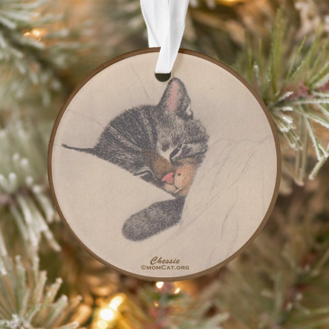 Chessie the Sleeping Kitten Acrylic Ornament (Tree)