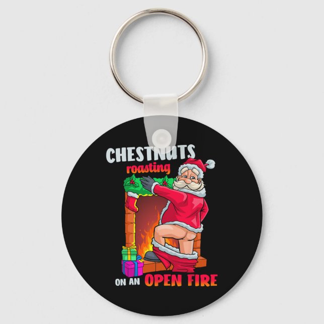 Chest Nuts Roasting Funny Naughty Santa Dirty Food Key Ring (Front)