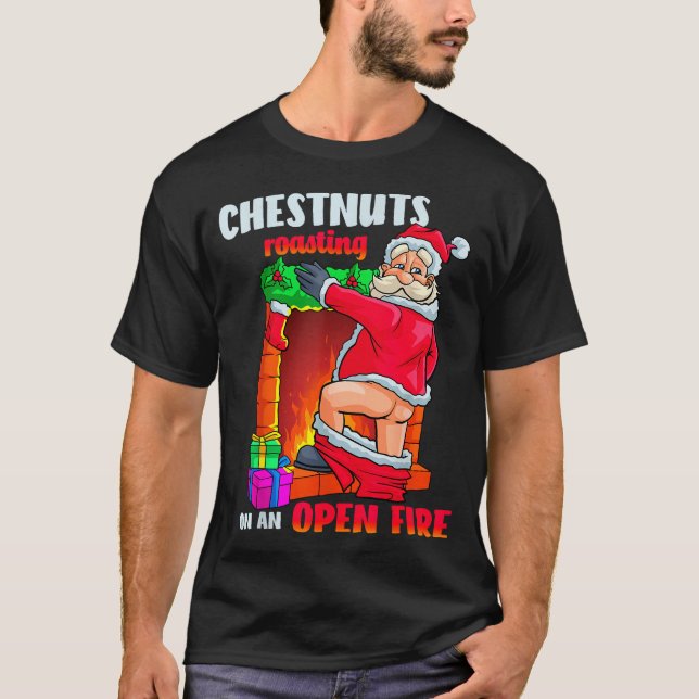 Chest Nuts Roasting Funny Naughty Santa Dirty Food T-Shirt (Front)