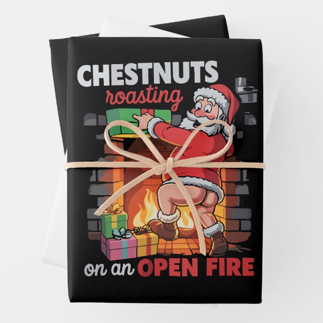 Chest Nuts Roasting Funny Naughty Santa Dirty Xmas Wrapping Paper Sheet (In situ)