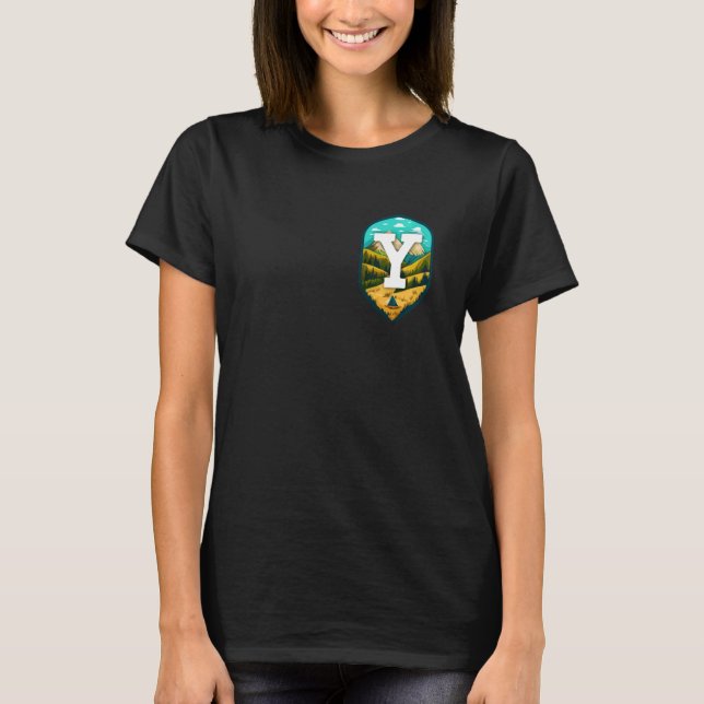 Chest Patch Y Minimalist Mountain Camping T-Shirt (Front)