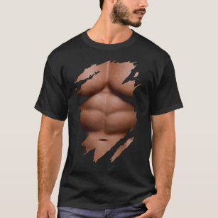 Chest Six Pack Abs Muscles Tan Man T-Shirt Medium