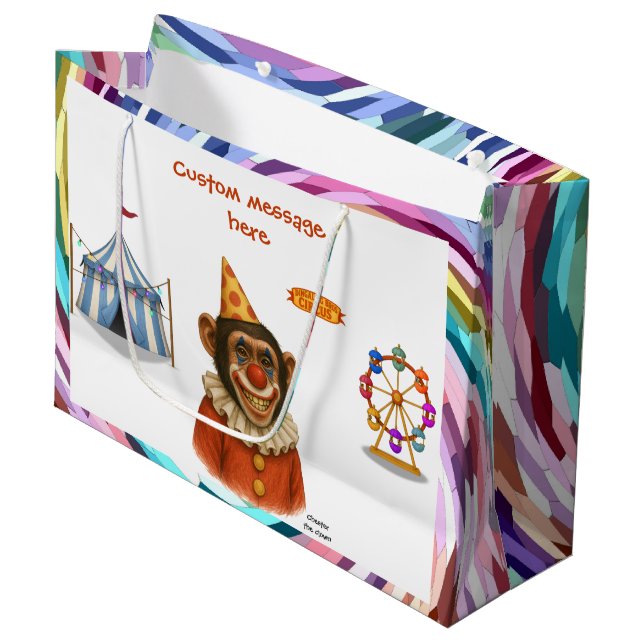 Chester the chimp clown large gift bag (Front Angled)