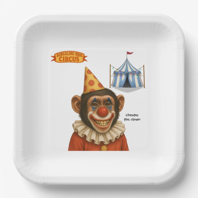 Chester the chimp clown paper plate (Front)