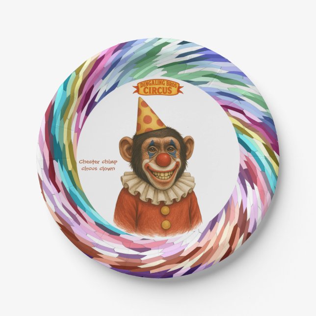 Chester the chimp clown paper plate (Front)
