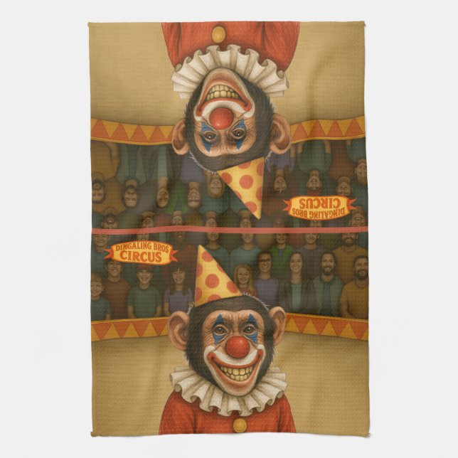 Chester the chimp clown tea towel (Vertical)