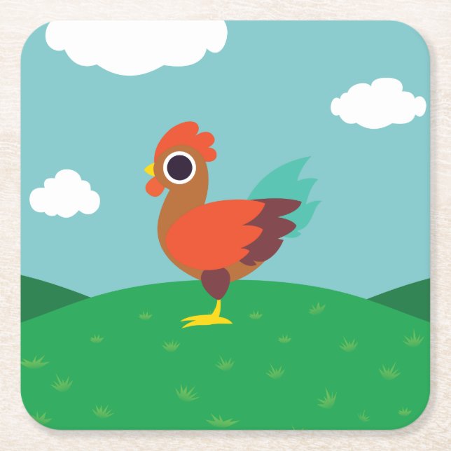 Chester the Rooster Square Paper Coaster (Front)
