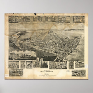 Chestertown Maryland 1907 Antique Panoramic Map Poster