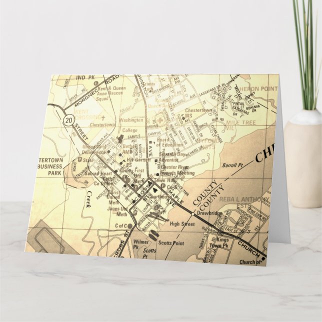 Chestertown, MD Vintage Map Card (Front)