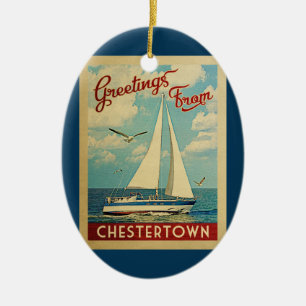 Chestertown Sailboat Vintage Travel Maryland Ceramic Tree Decoration