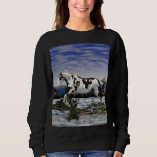 Chestnut and White Paint Horse in Snow Sweatshirt