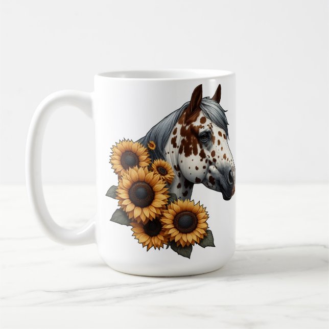 Chestnut Appaloosa Horse with Sunflowers Coffee Mug (Left)